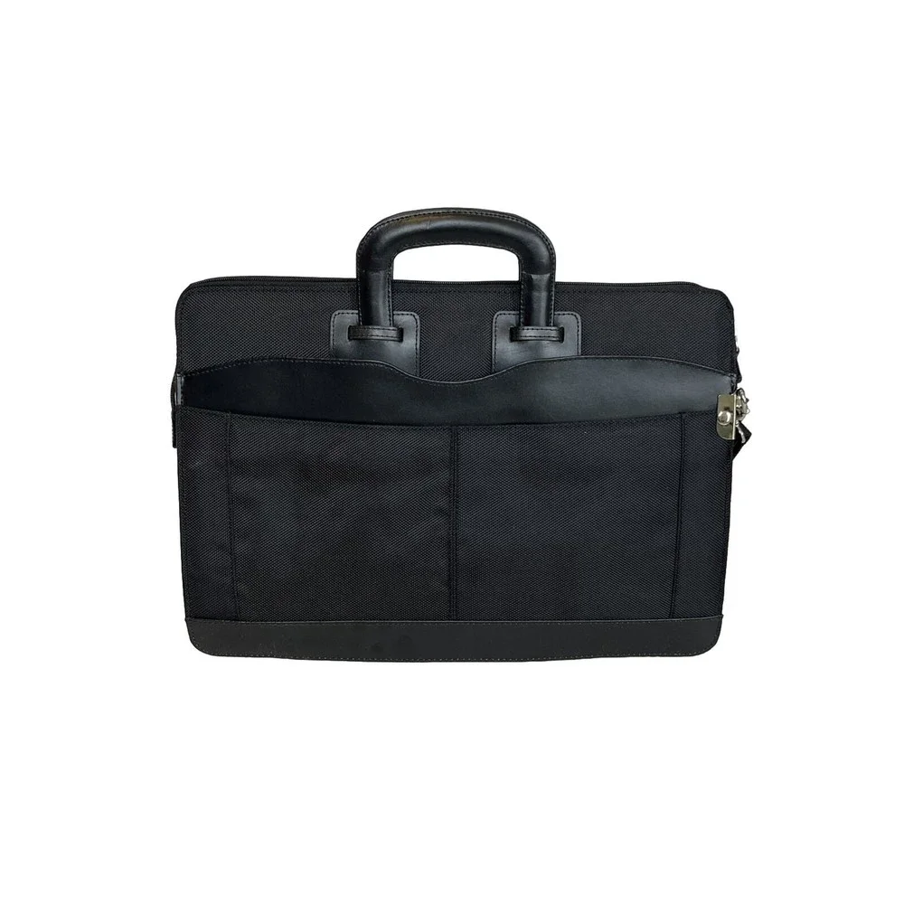 NWT 90s Y2K VTG Wilson Black Leather Trim Briefcase Handles Crossbody Bag